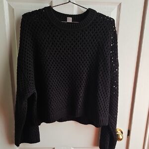 H&M Black Open Weave Crewneck Sweater